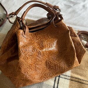 Embossed Brown Leather Handbag